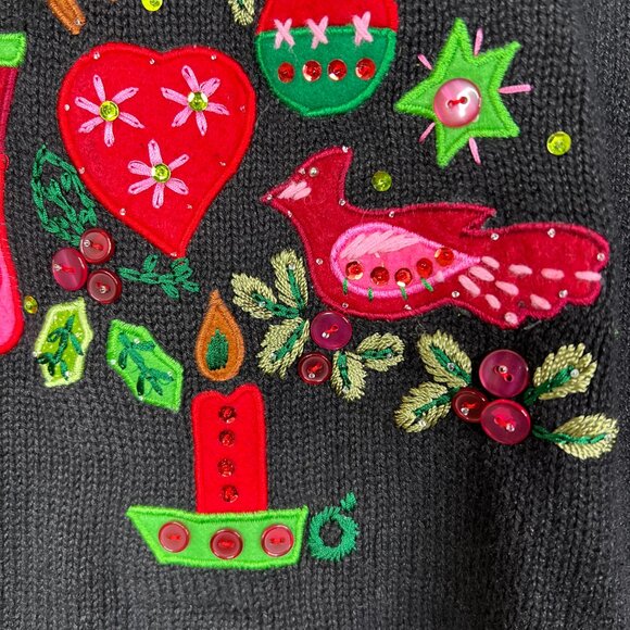Vintage Quacker Factory Women's Sweater  1X Plus Embroidered Holiday Heart Tree - Picture 6 of 16